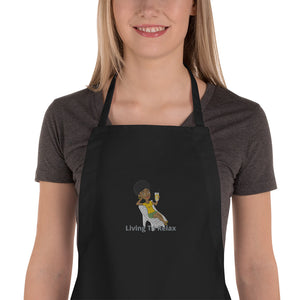 Embroidered Apron Woman in Lounge Chair