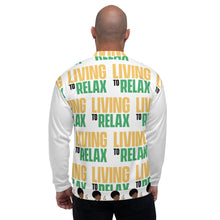 Load image into Gallery viewer, Unisex Bomber Jacket Living to Relax GreenGold White