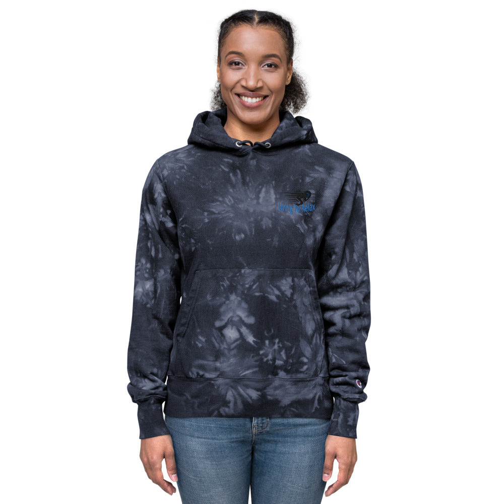 Unisex Champion tie-dye hoodie Living To Relax Sports Edition